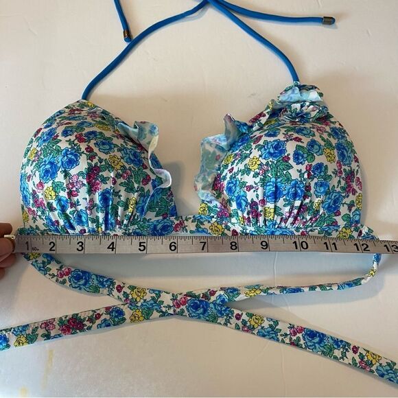 Abercrombie and Fitch ruffle flutter Bikini floral bra top padded push up Large - Picture 11 of 12